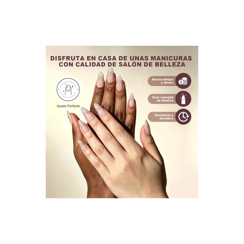 Uñas Postizas con Punta Francesa, Uñas Press on para Manos,