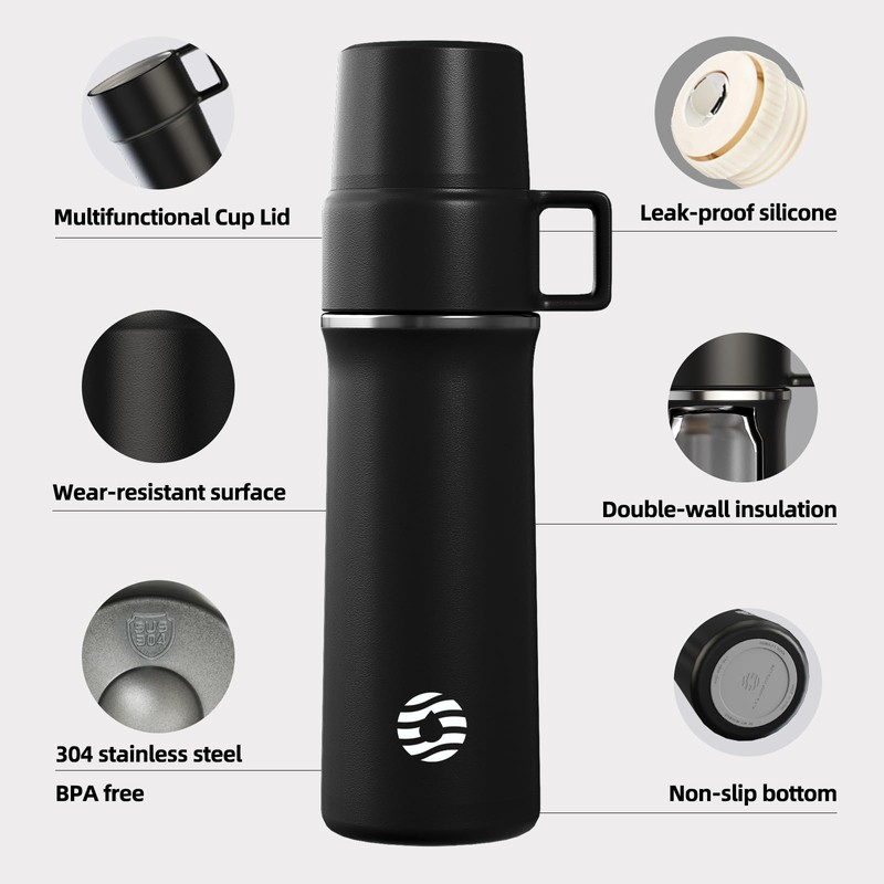 Healter 600ml Insulated Flask for Hot Drinks, Coffee Flask with