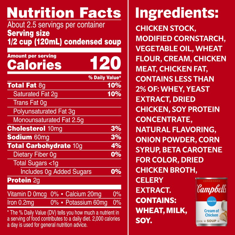 Campbell's Condensed Unsalted Cream of Chicken Soup, 10.5 oz Can