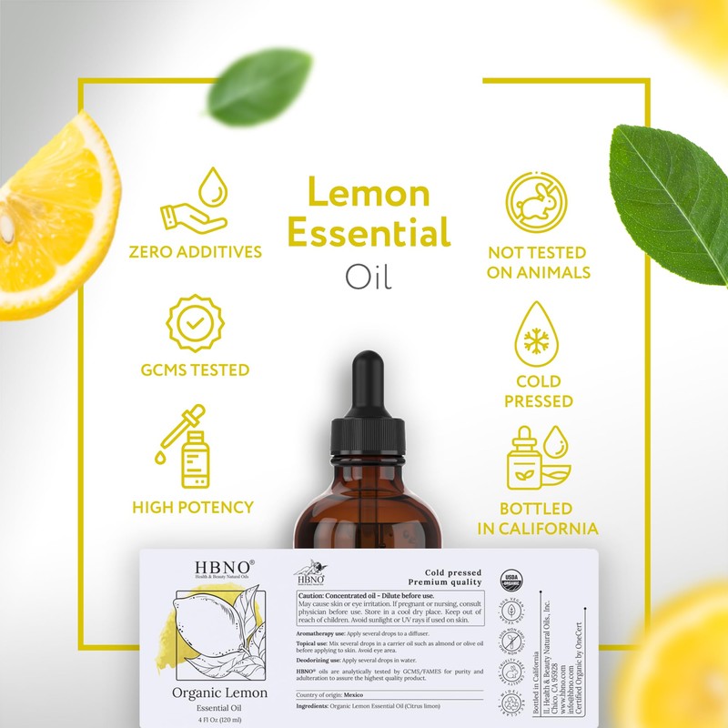 HBNO California Bottled Lemon Essential Oil 4 fl oz (120ml)