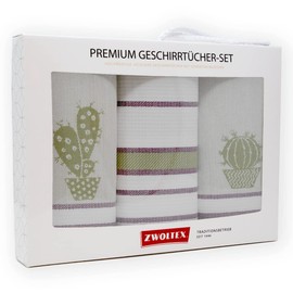 ZWOLTEX Tea Towels Gift Set Made of 100% Cotton I Made in the EU I Oeko-Tex® 100 I Woven Tea Towels - Kitchen Towels 70 x 50 cm (Gift Set (3 x Kitchen Towels), Cactus (Green)