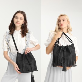 Gladdon Women's Crossbody Bag, Bucket Bags for Women with Drawstring, Ladies Tassel Hobo Handbag and Shoulder Bags, black, 未古风格