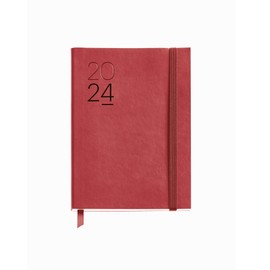 Miquelrius - 2024 Week to View Diary Journal Size 122 x 168 mm Flexible Faux Leather Stitched Cover Spanish, English and Portuguese Red