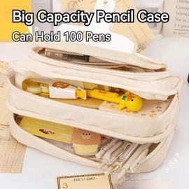 Big Capacity Pencil Case 3 Compartments Large Pencil Pouch Pen Bag Pencil Box Holder Organizer Simple Storage Aesthetic Stationery Cosmetic for Adults Men Women Office Essentials (Green)