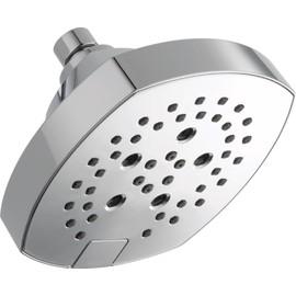 Delta Faucet H2Okinetic 5-Setting Shower Head, Chrome Square Shower Head, 1.75 GPM Flow Rate Shower Head, Lumicoat Chrome 52663-PR