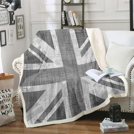 United Kingdom Flag Sherpa Blanket Union Jack Plush Blanket Grey UK Flag Fleece Throw Blanket for Kids Adults Geometric Fuzzy Blanket for Sofa Bed Couch, Soft Room Decor Throw 50x60 Inch