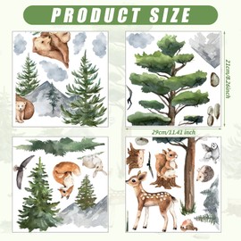 Jungle Animals Wall Decals Safari Cartoon Animals Stickers Watercolor Tree Animal Wall Stickers, Nursery Woodland Decor Bear Deer Forest Animal Decal for Bedroom Playroom Room Daycare Decor