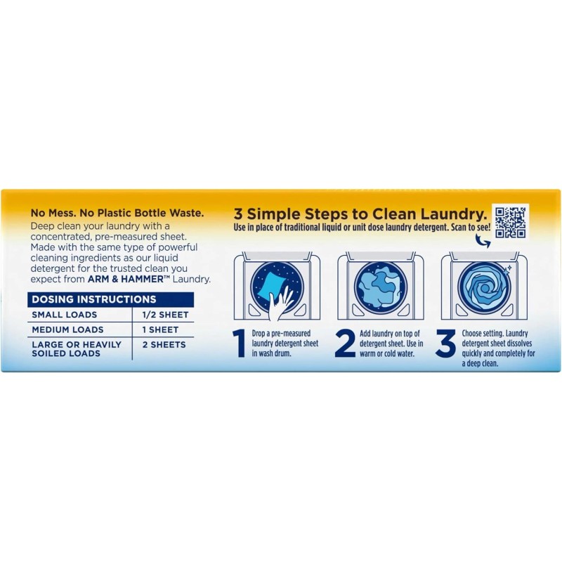Arm & Hammer Power Sheets Laundry Detergent, Fresh Linen 50Ct,
