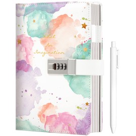 CAGIE Diary with Lock for Girls Age 8-12,Birthday Gifts for 9 10 11 12 Year Old Girls, Tie Dye Design 192 Pages Diary with Pen, 5.7 x 8.5 Inch Journal with Lock for Women Girl,White