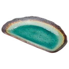 Mino Ware K51229 Long Plate, Half Moon Shape, Approx. 8.3 x 7.3 inches (21 x 18.5 cm), Green Color, Made in Japan
