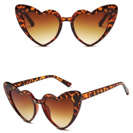 YOJUED Heart Sunglasses Vintage Cat Eyes Glasses Love Heart Shape Sunglasses Heart Glasses UV400 Protection, Leopard/Brown