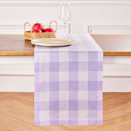 Solino Home Buffalo Check Linen Table Runner 90 Inches Long - 100% Pure Linen Misty Lavender Plaid Table Runner 14 x 90 Inch Ideal for Wedding, Parties, Spring, Easter