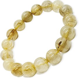 [hibikurasu] Rutilated Quartz Money Luck Power Stone Bracelet Prayer Beads Crystal with Crimson Stone, Gemstone