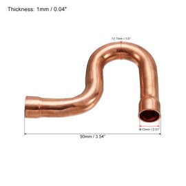 MECCANIXITY Copper P-Trap Pressure Pipe Fitting Welding Tubing Sweat Ends Plumbing Supply 12.7mm(1/2") OD for HVAC Air Conditioning Refrigeration, Pack of 2