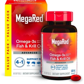 MegaRed Advanced 4-in-1 Omega-3 500mg – 80 Softgels – Heart & Joint Support