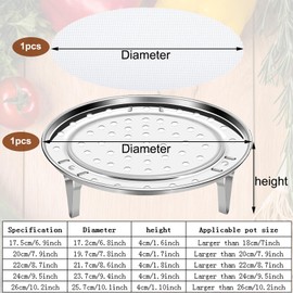 Round Steamer Rack 1pcs with Silicone Steamer Liners, Stainless Steel Food Steamer Basket with Removable Stand for Steamer Cooking, Instant Pot Steamer Basket for Vegetables Dumplings fish and Seafood (Round-10.2inch/26cm)