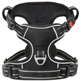 HEELE Dog Harness, Chest Harness for Dogs, Running Dog Harness with Lockable Snap Closure, Adjustable, Reflective, Open at the Neck, No-Pull Dog Harness, Black, M