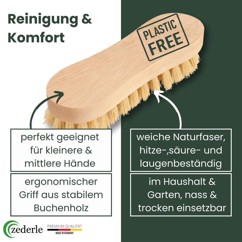 zederle Scrubbing Brushes with Ergonomic Beech Wood Handle (Pack of