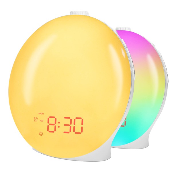 BELLALICHT Light Alarm Clock Wake Up Light, Full Screen Lighting Sunrise Simulation Dual Alarm Clock, Sleep Aid, Snooze/FM Radio/Multi Colour Lights and Sounds for Children Adults