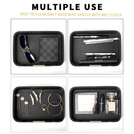 SANZIE Luxury Leather Tray Desktop Storage Catchall Organizer Decorative Tray for Entryway Table to Hold Jewelry Watch Keys Phone Wallet (Metal Glided, Black)