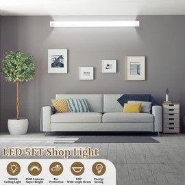 Airand Linkable Led Garage Light 5FT Shop Lighting Fixture with Plug in Cord, LED Closet Lights 5000K Under Cabinet Lighting Tube Lights 45W for Kitchen Bathroom Workbench with ON/Off Switch