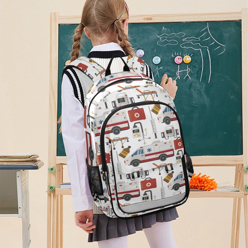 Glaphy Ambulance Cars Pattern Backpack School Bag Lightweight Laptop Backpack