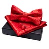 JEMYGINS Men's Paisley Pattern Bow Tie, Cuffs, Buttons, Handkerchief Set,