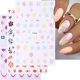 Colorful Flower Nail Art Sticker Decals Summer Daisy Nail Decals Vintage Floral Nail Art Sticker 3D Self-Adhesive Nail Sticker Design for Women DIY Finger Toe Manicure Charm Decoration