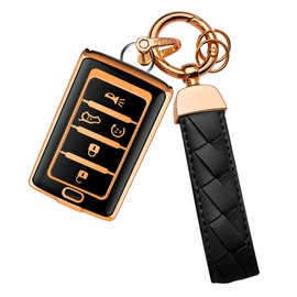 Bqepe for Jeep Key Fob Cover Keychain Fit for 2021-2025 Grand Cherokee Grand Wagoneer Smart Key Shell Case (Black, 5 Buttons-A)