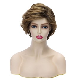 Short Wig for Women | FVCENT Golden Brown Short Blonde Wig for Women Short Curly Wavy Wigs Mix Colour Natural Wigs Synthetic Full Hair Wig (Golden Brown)