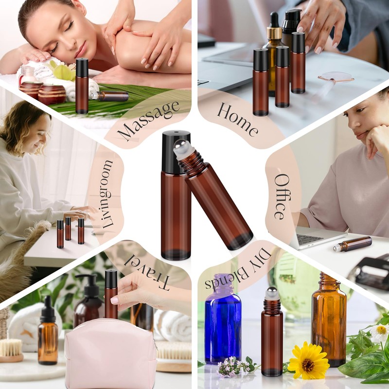 ZEJIA 10ml Roller Bottles for Essential Oils, 24 Pack Glass