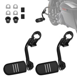 Upgrade Highway Footpegs, 1.25" Motorcycle Highway Pegs Long Angled Adjustable Streamliner Style Fit for Harley Touring Street Glide Electra Glide Road King Softail Dyna Fit 1-1/4" Engine Guard(Black)