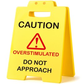 Funny Mini Caution Overstimulated Do Not Approach Desk Sign – Yellow Office Desk Decor Gifts for Coworker HR Mental Health Therapist Manager Bosses Day Christmas White Elephant Gift Cubicle Decor Sign