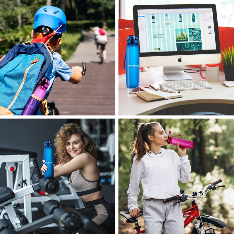 SEEPAR Water Bottle | Leak-Proof Drink Bottle with Time Markings