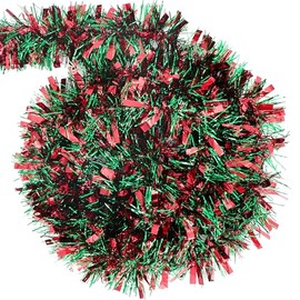 10 m / 32.8 ft Christmas Tinsel Garland, Long Xmas Garland Decorations Metallic Tinsel Strands Christmas Tree Boa Hanging Decoration for Christmas Home Decorations Wreath Wedding Party (Red green)