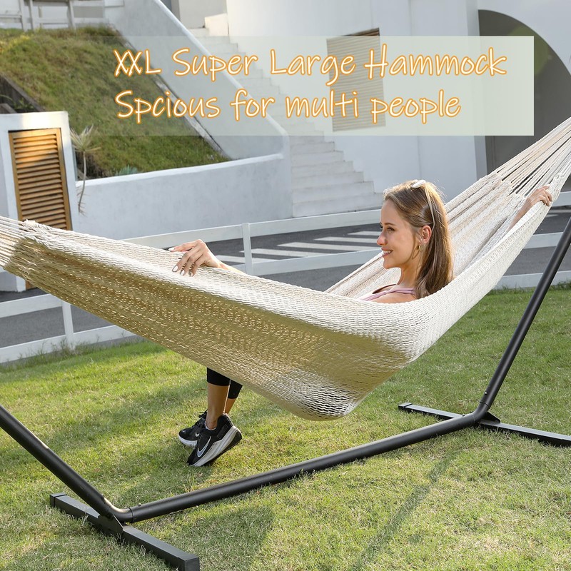 ZEAN Handwoven Hammock by Thick Cotton Rope XXL Two Person