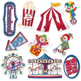 Glodecart 40PCS Carnival Circus Cutouts for Carnival Decorations, Clown Carousel Popcorn Circus Theme Cut-Outs for Circus Party Decorations Wall Carnival Decor Birthday Party Supplies Carnival Cutouts