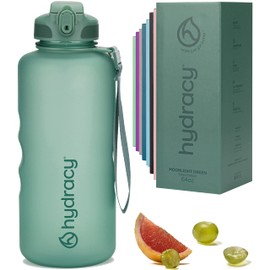 Hydracy Water Bottle with Times to Drink & Straw -Large 2 Litre BPA Free Motivational Water Bottle & No Sweat Sleeve -Leak Proof Gym Bottle with Time Marker -Ideal for Sports & Outdoors