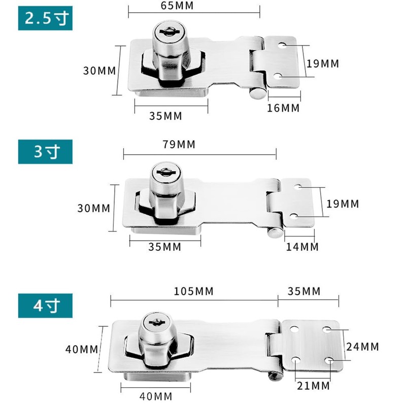 Litensh Hasp Lock Padlock Gate Latch Door Bolt Lock with