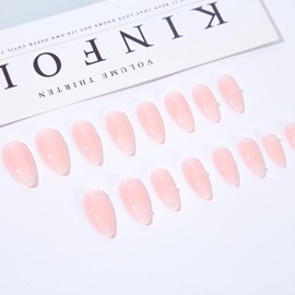 DANMANR Pink Medium Press on Pearl Nails Gradient False Almond Nails Full Cover Acrylic Fake Nails for Women and Girls 24PCS