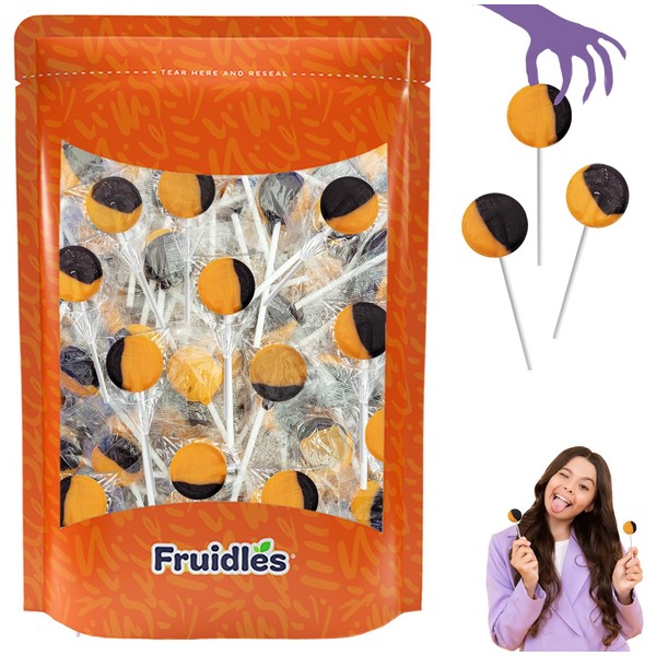 Halloween Flat Pops Orange And Black Lollipop, Suckers Candy, Great for Halloween Goody Bag Fillers, Individually Wrapped (1 Pound