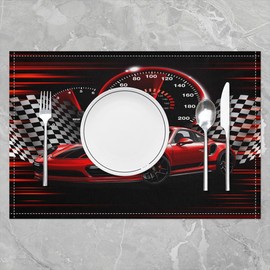 Speed Sports Car Placemats Set of 4 for Kids Red Race Car Placemat for Kitchen Dining Table Decor Indoor Outdoor 18"x12" Racing Car Table Place Mats, Decor Extreme Sports