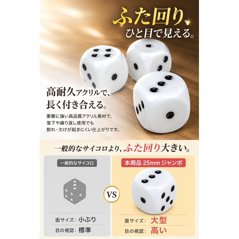 Fogman Dice Large Dice Jumbo Dice 25mm Size 6-Piece Set