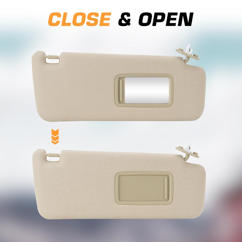 Left Driver Side Beige Sun Visor with Vanity Light Fit