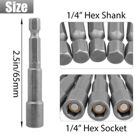 Evponk 10Pcs Magnetic Nut Driver Set for Impact Drill, Mini 1/4" Hex Shank Power Impact Nut Driver Bits 1/4“ Drill Socket Set, 2.5 Inches(65mm)