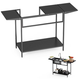 Freestanding Utility 22x16In Sink Stand - Metal Black Stand With Foldable Panel To Expand Working Area Suitable For Various Drop-in New/Unused Sinks Ideal For Indoor & Outdoor Use (Sink Not Included)
