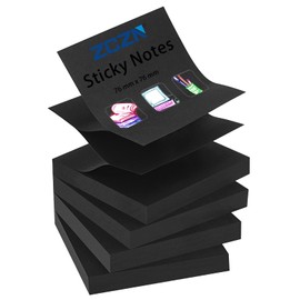 ZCZN Sticky Notes Pop Up Notebook Refill 76x76mm 100 Sheets x 4 Pads Black