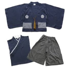 Puff 2 Kids 1064110607NV130 Baby Kids Hakama Style Boys 3-Piece Set, Navy Blue, 51.2 inches (130 cm), navy