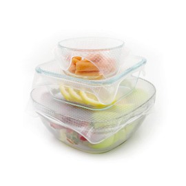 Flexible Reusable Microwave Safe Silicone Food Wraps. Clear BPA Free Cling Films Stretch Twice Their Size Making Air Tight Seals Around Ceramic and Most Plastic Plates and Bowls Preserving Food (3)