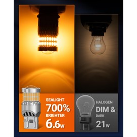 SEALIGHT 7440 7443 LED Bulbs Amber Yellow, Upgraded T20 7444 7443NA 7441 W21W 992 LED with Projector Lens for Front Rear Turn Signal Lights, Pack of 2